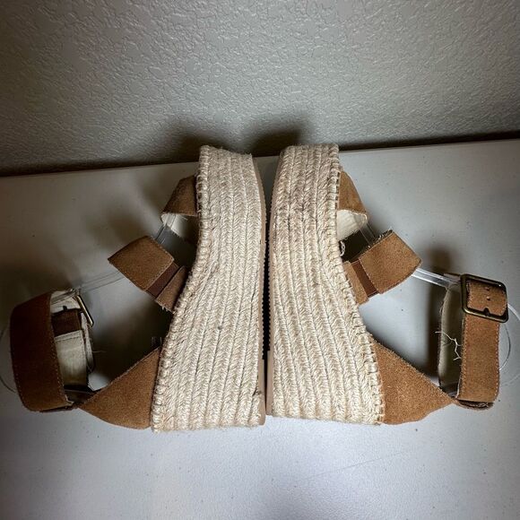 Soludos Womens 6 Palma Platform Wedge Sandals Brown Espadrille Buckle Leather - Picture 7 of 9